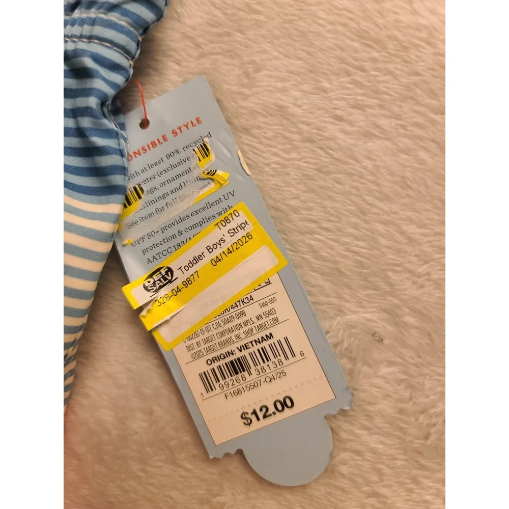 Cat & Jack Toddler Boys Blue Peach Ombre Striped Swim Trunks UPF 50+ 4T